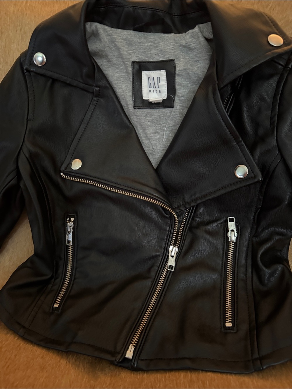 Gap Black Faux Leather Moto Jacket - Kids size 6-7